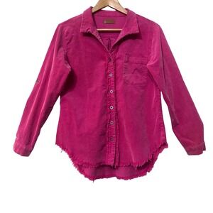UMGEE‎ Pink Corduroy Button Up Shirt Shacket Frayed Hem Long Sleeve Women's sz S